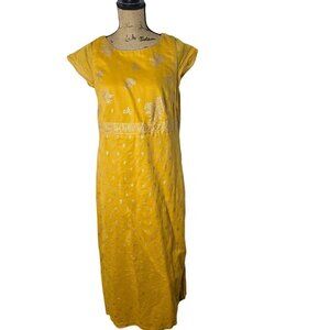 Vintage Biba Mustard Yellow Motif Indian Maxi Dress